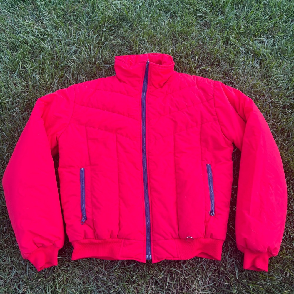 A+ Vintage 1985 Downhill Racer Red Puffer Jacket Down Fill Ski Coat Mens XL